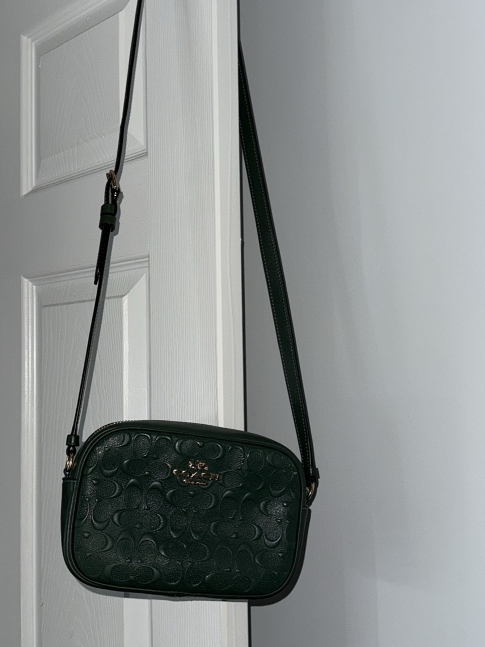 Coach Dark Green Signature Pebbled Leather Crossbody